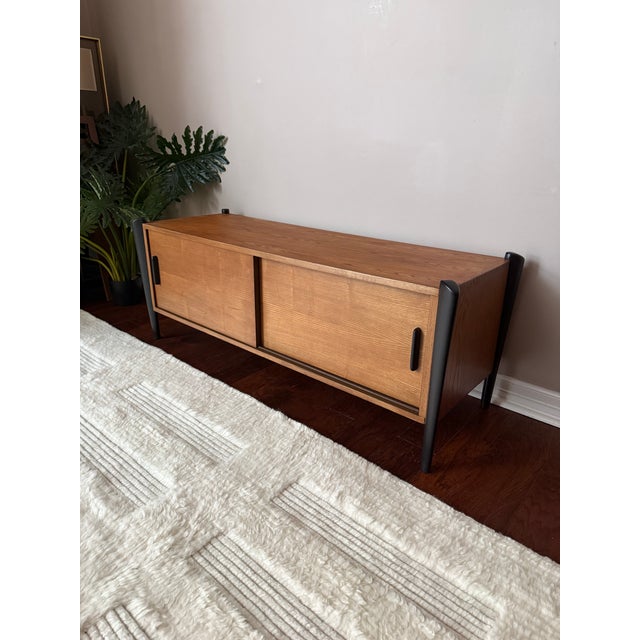 Vintage MCM Teak Media Cabinet/Console With “Exoskeleton” Legs and Sliding Doors For Sale - Image 12 of 12