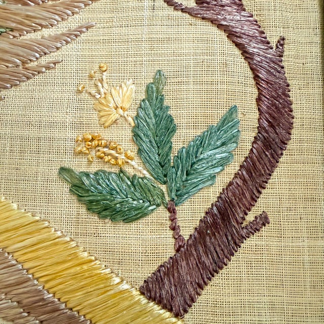 Cream Vintage Embroidered Bird Textile Wall Panel in Wood Frame For Sale - Image 8 of 12