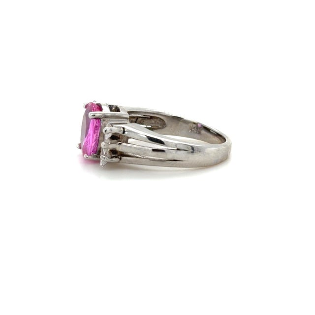 1980s Gia 2.37 Ct. Unheated Pink Sapphire and Diamond Ring, 14k White Gold, Size 6.25 For Sale - Image 9 of 10