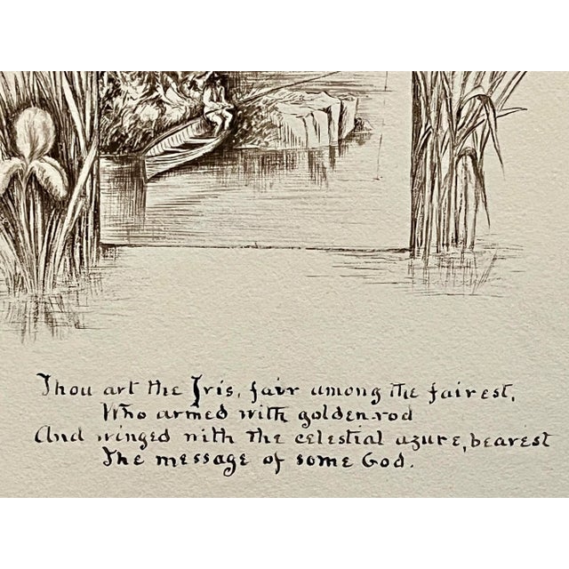 Late 19th Century Original Antique Pen and Ink With Watercolor Drawing of a Fisherman With Calligraphic Poetry Verse From Longfellow For Sale - Image 5 of 5