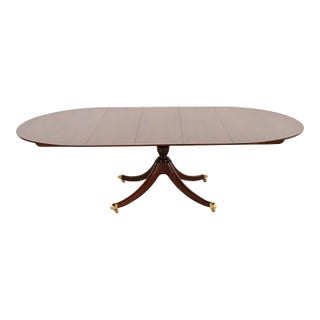 Baker Furniture Georgian Banded Cherry Wood Pedestal Extension Dining Table, Newly Refinished For Sale