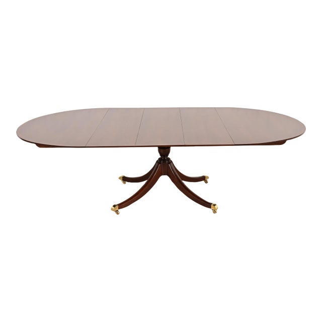 Baker Furniture Georgian Banded Cherry Wood Pedestal Extension Dining Table, Newly Refinished For Sale