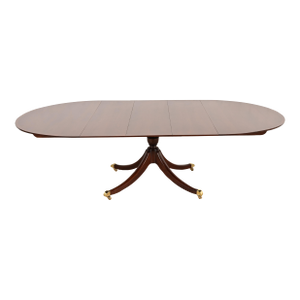 Baker Furniture Georgian Banded Cherry Wood Pedestal Extension Dining Table, Newly Refinished