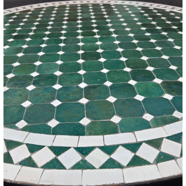 Beautiful handcrafted Moroccan mosaic table featuring an elegant hunter green and white color palette. Measuring 40 inches...