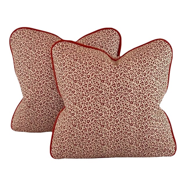Robert Allen Nautica P Kaufmann Brick Red & Cream Bordeaux Botanical Floral Leaf Vine Pillow Covers- Pair For Sale