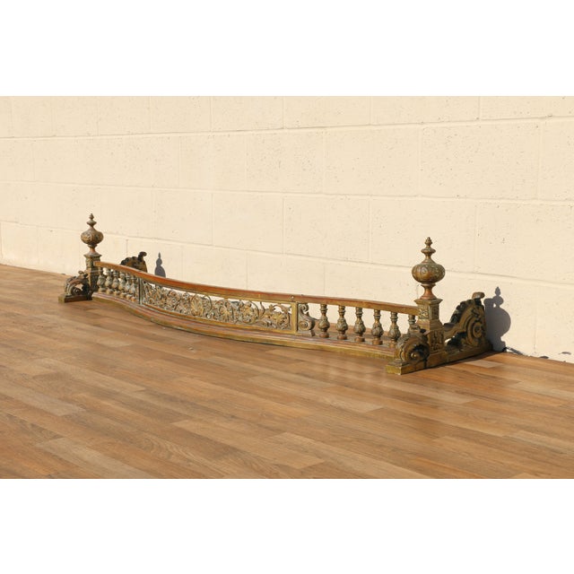 Victorian Antique 19th Century French Bronze Fireplace Fender | Ornate Victorian Hearth Guard With Scrollwork & Balustrade For Sale - Image 3 of 18