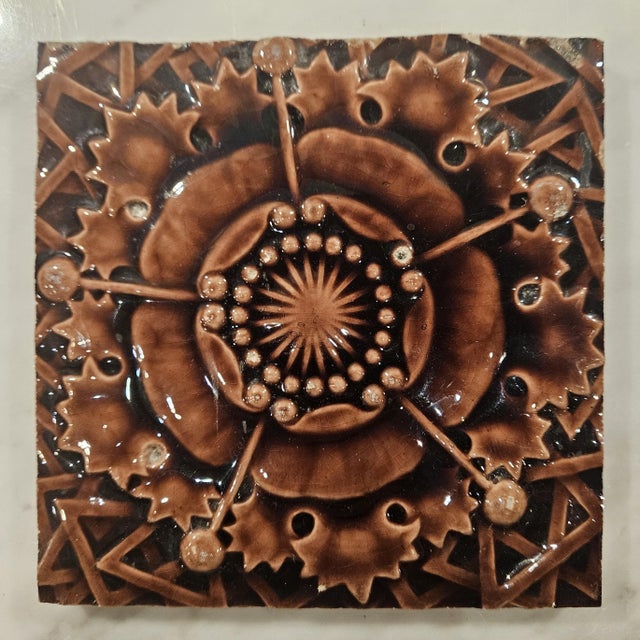 Ceramic 3 Brown "Tudor Rose" Tiles For Sale - Image 7 of 16