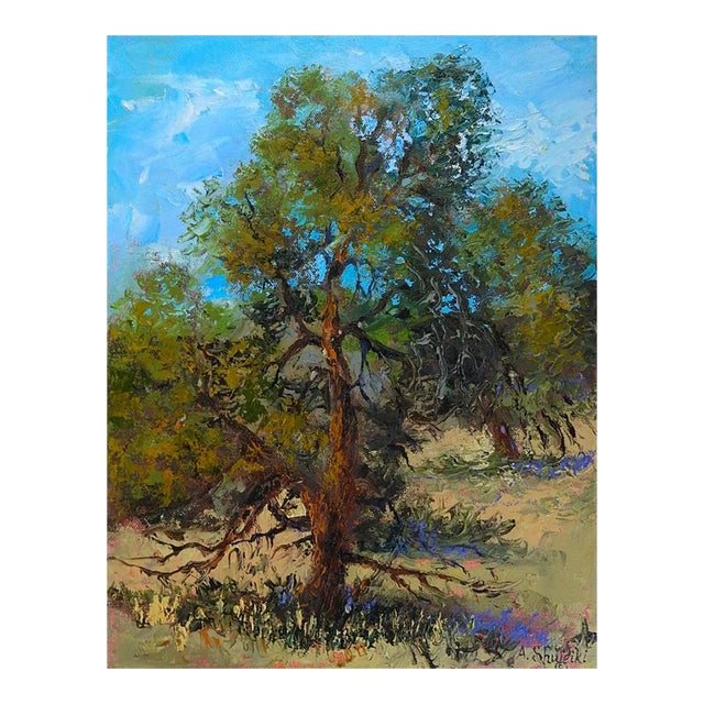 Late 20th Century Impressionist Lone Tree Landscape Painting For Sale