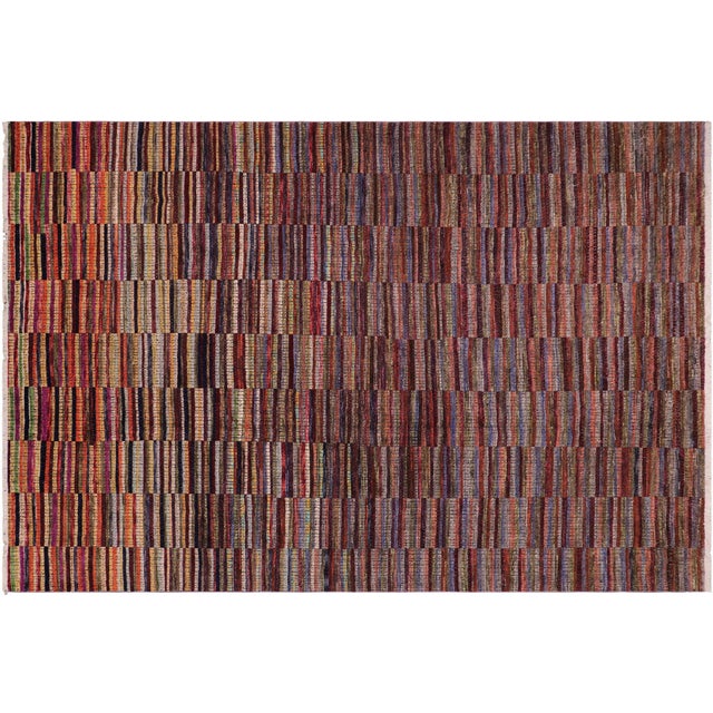 Blue Abstract Rust/Blue High Low Wool Rug - 9'0'' X 11'10'' For Sale - Image 8 of 8