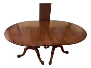 Late 20th Century Henkel Harris Oval Wild Black Cherry Queen Anne 2 Pedestal Dining Table 1 Leaf