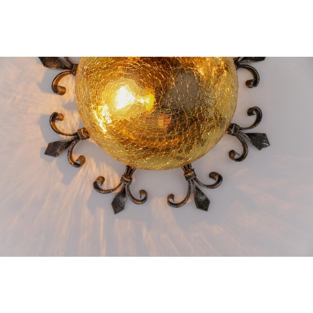 Vintage German Iron Glass Flush Mount, 1960s For Sale - Image 11 of 12