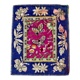 Chinese Embroidered Butterfly Picture Panel For Sale