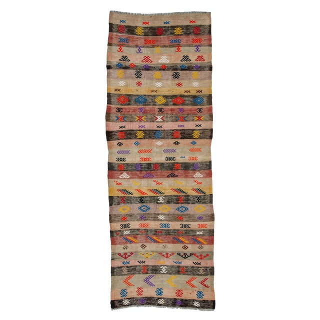 Embroidered Vintage Kilim Runner- 3′3″ × 8′8″ For Sale