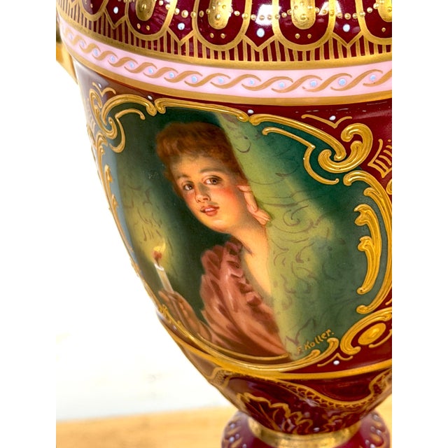 Early 20th Century “Good Night” Vienna Style Porcelain Urn Lamp Maiden and Candle, Signed F. Koller For Sale - Image 16 of 16