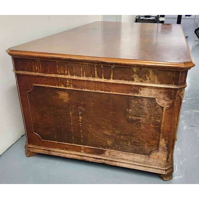 Antique executive desk by Doten-Dunton Desk Co., with original maker’s stamp inside. Large, heavy, substantial piece with...
