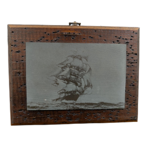 Vintage Ship Etched Art in Woodworm Wooden Frame, Nautical Maritime Wall Decor, Rustic Tall Ship Wood Framed Art, Coastal Home Decor, Sailing Gift