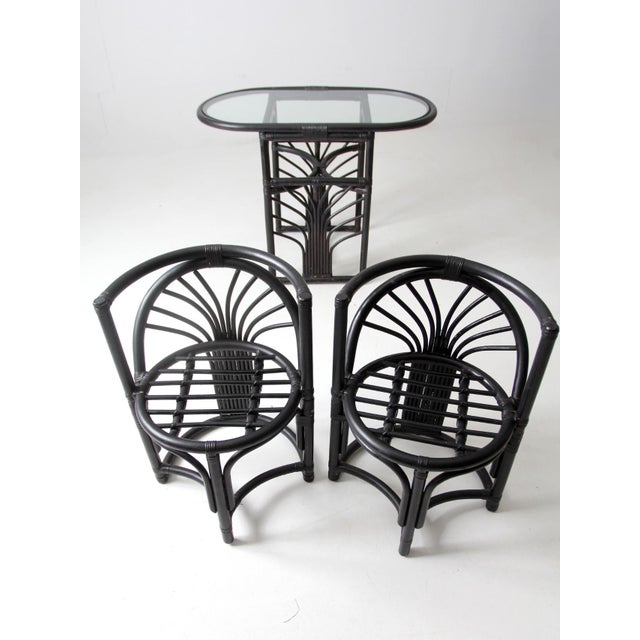 Wood Mid Century Black Rattan Table and Chairs Set For Sale - Image 7 of 12