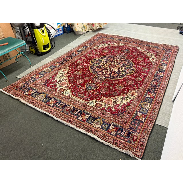 Persian 6ft 7in × 9ft 6in Persian Tabriz Area Rug, Vintage For Sale - Image 3 of 12
