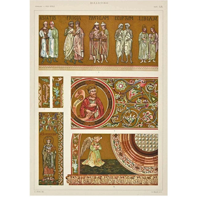 Byzantine Decorative Style is a print on ivory-colored paper realized by Andrea Alessio in the early 20th Century. Signed...