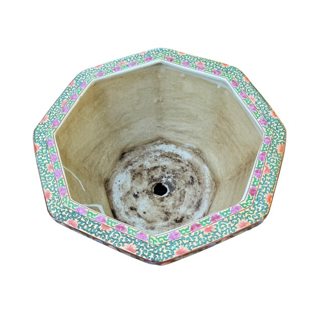 Chinese Rose Famille Vintage Cache Pot Jardinière Planter Octagonal For Sale - Image 10 of 16