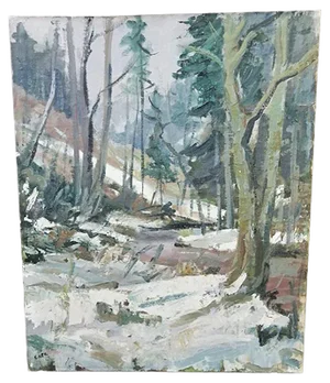 E. Heil, Landscape of Snowy Mountains, Oil on Panel