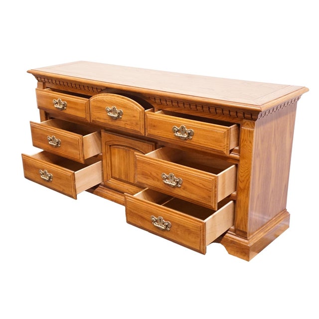 Bassett Furniture Solid Oak Early American Country Style 68" Triple Door Dresser 2283-247 For Sale - Image 10 of 16