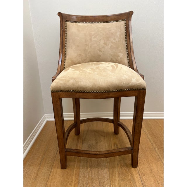 Traditional Bar Stools, Kreiss With Nail Heads and Suede Fabric- Set of 2 For Sale - Image 3 of 9