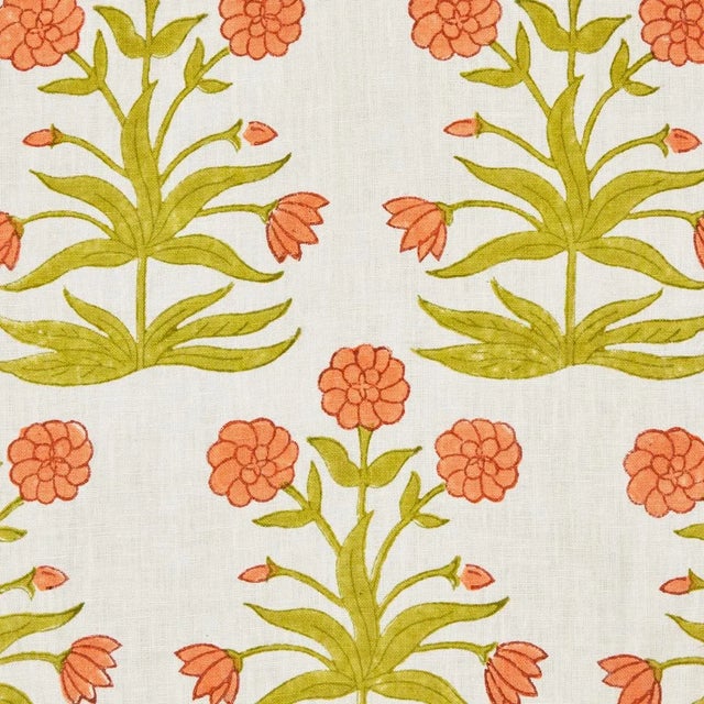 Contemporary SAMPLE - Schumacher x Molly Mahon Mughal Fabric In Peach Sap Green For Sale - Image 3 of 4