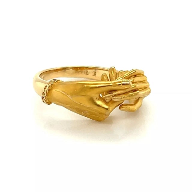 Metal Carrera Y Carrera 18k Yellow Gold Emerald His & Her Hands Ring, Size 5.5 For Sale - Image 7 of 10