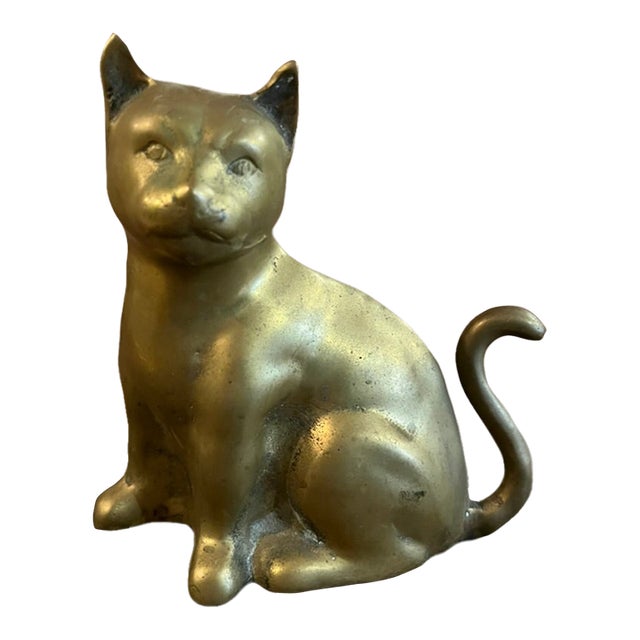 Large Vintage Brass Cat Figurine For Sale
