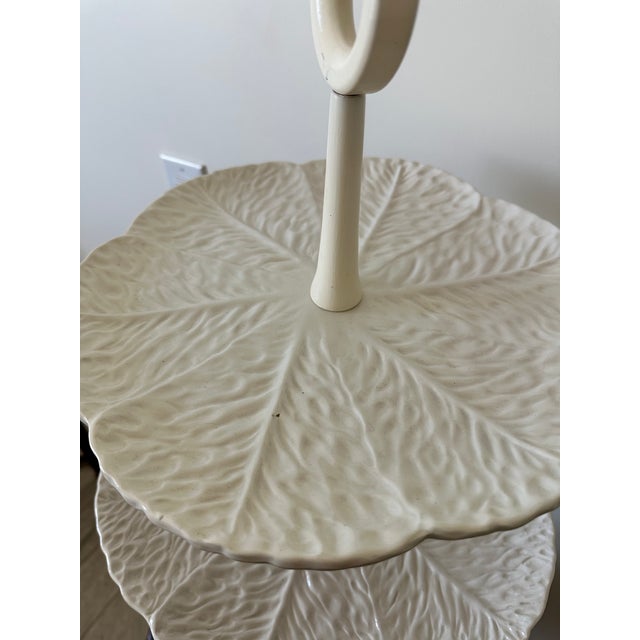 1980s Elegant Vintage White Two Tier Ceramic Serving Stand For Sale - Image 5 of 10
