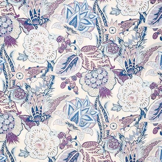 Schumacher Zanzibar Linen Print Fabric in Hyacinth For Sale