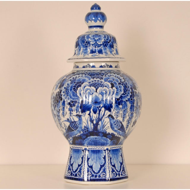 Royal Delft Blue and White Baluster Vase Chinoiserie Flowers Birds Octagonal Base For Sale - Image 13 of 13