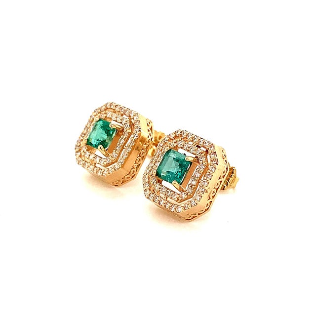 Natural Emerald Diamond Earrings 14k Gold 1.52 TCW Certified For Sale - Image 11 of 12