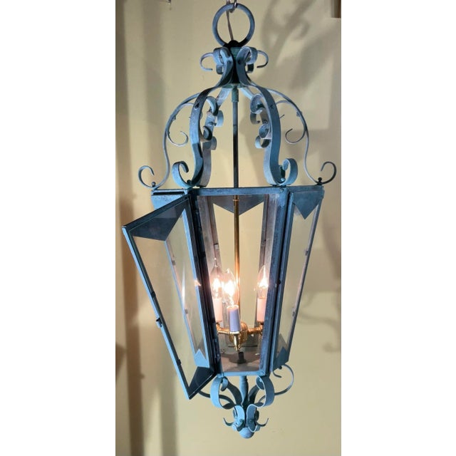Large One of a Kind Solid Copper & Brass Verdigris Patina Lantern -Meisner Style For Sale - Image 4 of 15