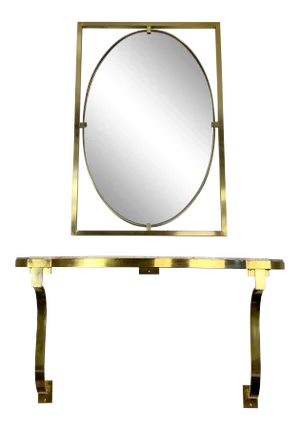 Mid-Century John Stuart Brass & Marble Hanging Entryway Shelf With Mirror