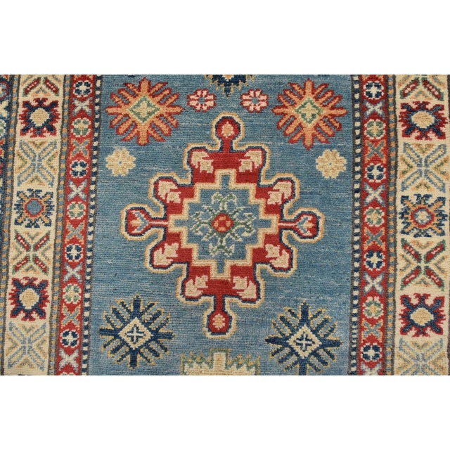 Blue Kazak Runner 2’9” X 9’6” Blue Wool Tribal Hand-Knotted Oriental Rug For Sale - Image 8 of 13