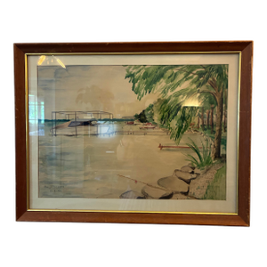 Original Watercolor Lake Painting Mid Century 1954 Framed by Mary O Strouse