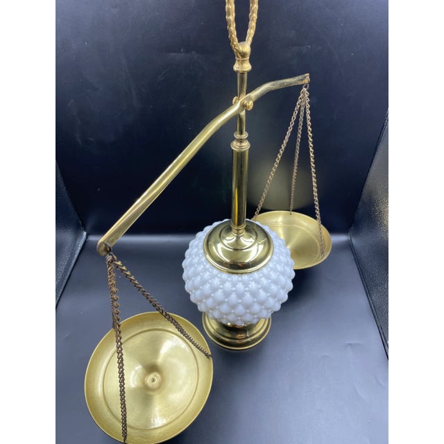 Vintage Brass & Milk Glass "Balance of Justice" Weight Scales For Sale In Los Angeles - Image 6 of 12