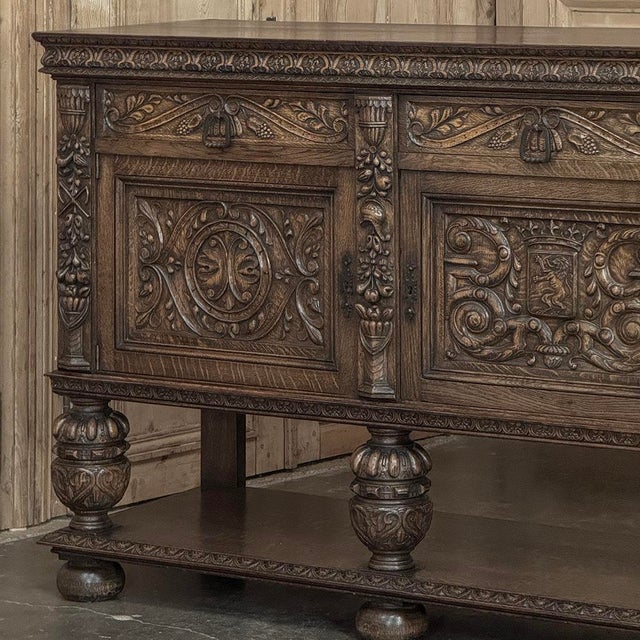 Antique French Renaissance Raised Buffet in Carved Oak For Sale - Image 9 of 18