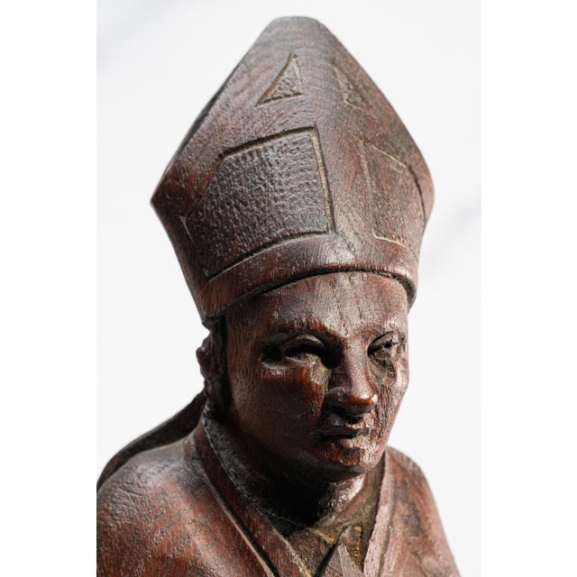 Traditional 19th Century Folk Art Statue Sculpture Carved Wood Bishop Santos Style For Sale - Image 3 of 17