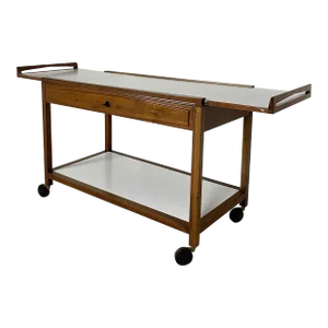 Mid 20th Century Mid-Century Modern Walnut and White Laminate Drop Leaf Bar Cart, Designed by John Kapel for Glenn of California