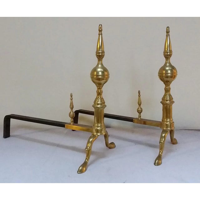 Victorian Antique American Brass Andirons - A Pair For Sale - Image 3 of 4