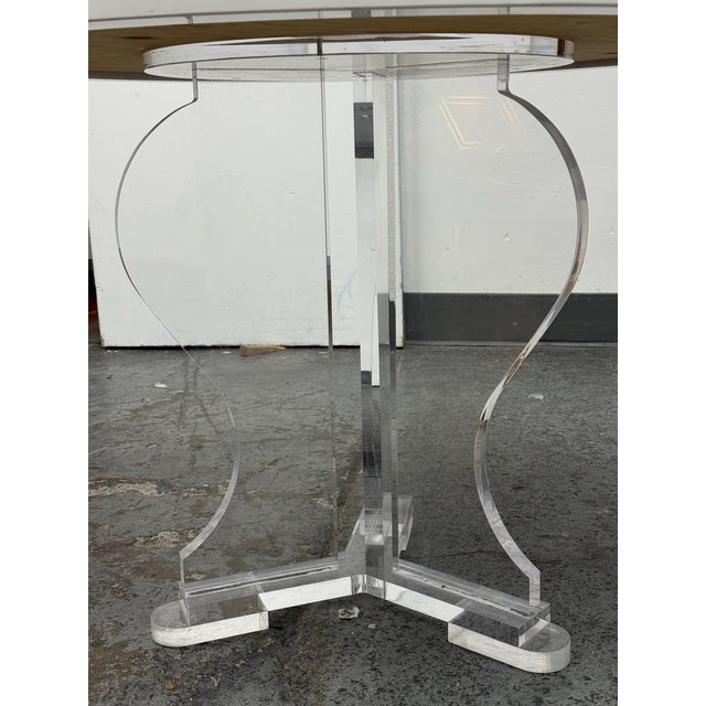 Bespoke Round White Caesarstone Top + Lucite Pedestal Base, 42 Inches For Sale - Image 9 of 12