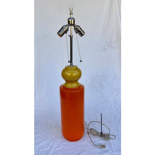 Mid Twentieth Century Orange and Yellow Italian Ceramic Table Lamp For Sale - Image 10 of 12