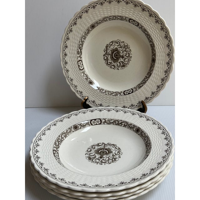 Ceramic Antique 19th Century Minton England 9.5" Diameter Soup Bowls Ribbed "Ganges" Pattern - Set of Five(5) For Sale - Image 7 of 18