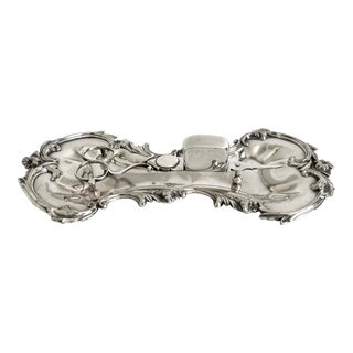 English Art Nouveau Silver Wick Trimmer and Tray For Sale
