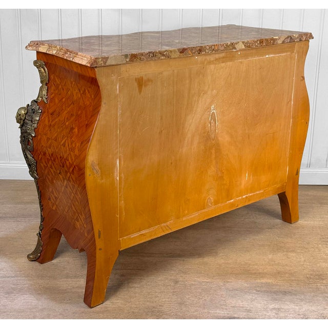 Vintage French Louis XV Marble Top Bombe Commode Dresser Chest of Drawers For Sale - Image 6 of 16