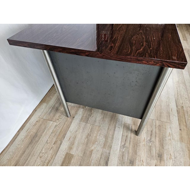 Industrial Iron Desk with Rosewood Laminate Top from Mobiltecnica Turin, Italy, 1970s For Sale - Image 3 of 18