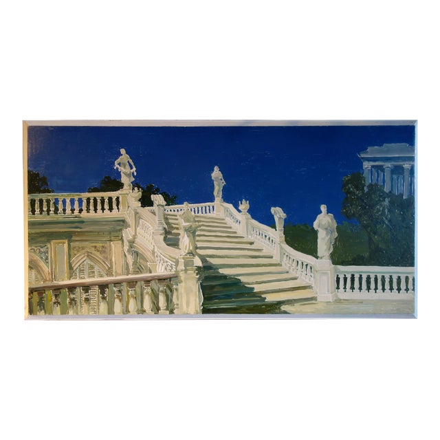 Study for a Painting of a Classic Italian Garden Stairs on Board For Sale